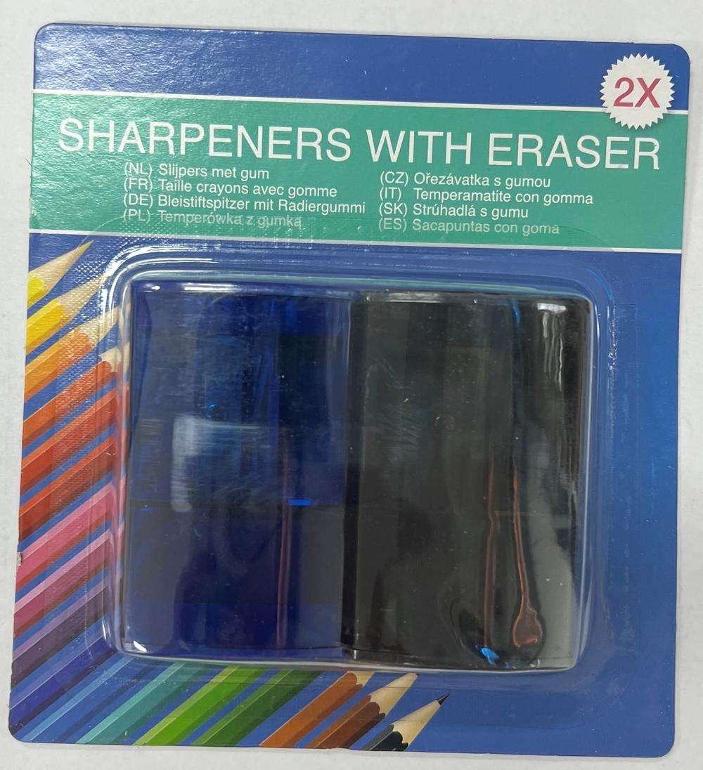 2 Stück Anspitzer mit Radiergummi in Kunststoffbox