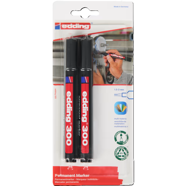 Edding Permanent Marker 300 2er Pack Rundspitze 1,5-3mm schwarz