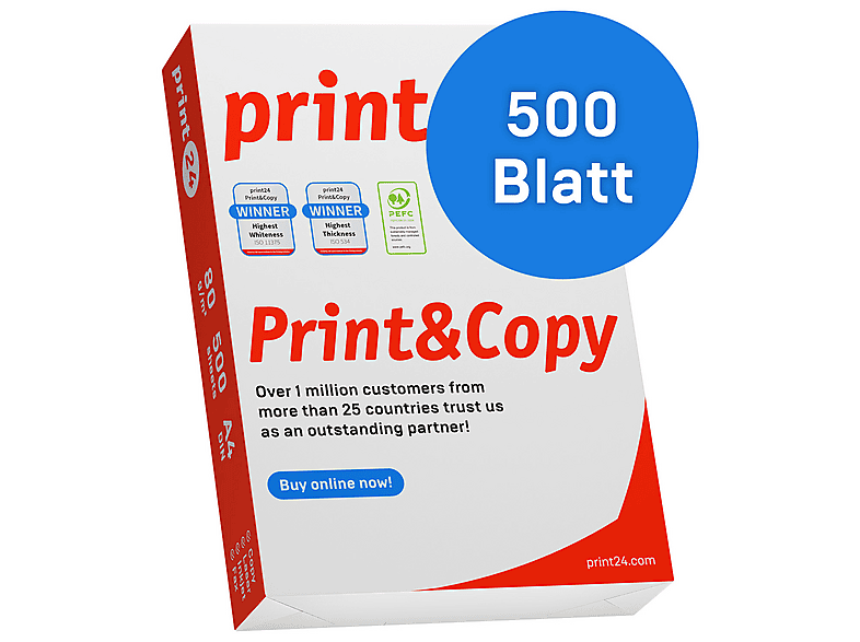 Print24 DIN A4 Druckerpapier 80 g/m² Glatt Weiß 500 Blatt